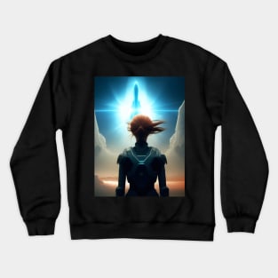 Girl astronaut witnessing rocket ship launch Crewneck Sweatshirt